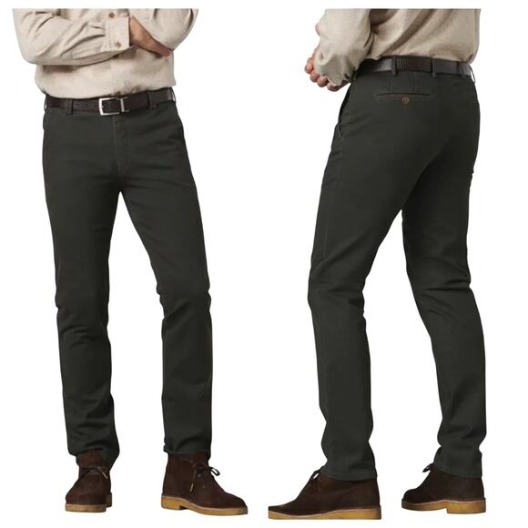 NWT Meyer Fine Twill Trousers Bonn Modern Fit Chino Pants Dark Green sz 32x32 - Picture 1 of 12